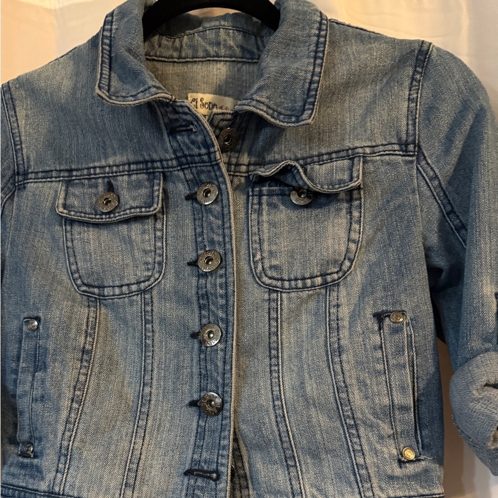 Y2K Cropped Denim Jacket Fitted Jean Jacket Early 2000s - Picture 4 of 10